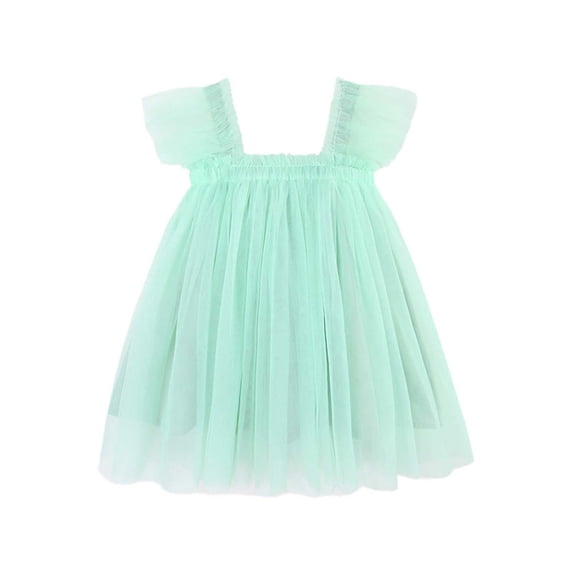 Yiyuu Girls Summer Solid Ruffle Tulle Princess Dress Casual Knee-Length Dress, Sizes 12M-6Y
