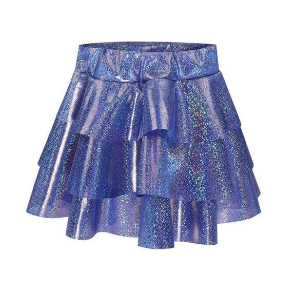 Yiyuu Girls Summer Solid Tiered Ruffle Skirt Party Sequin Elastic Waist Mini Skirt, Sizes 3-10