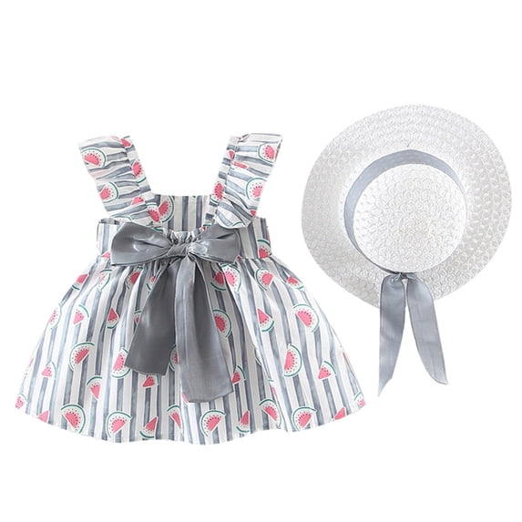 Yiyuu Girls Summer Sweet Ruffle Watermelon Print Dress Casual A-Line Play Dress, Sizes 6M-3T