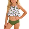 thumbnail image 1 of Yiyuu Girls Tankini Set Cartoon Dinosaur Print Ruffle Swimsuit Cute Bathing Suit Swimwear, 1 of 7