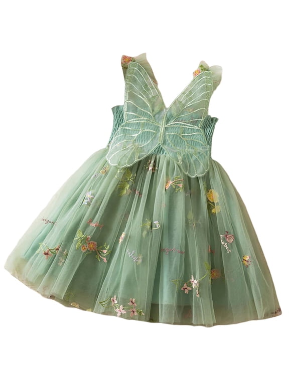 Girls formal Ruffle Tulle Tutu Slip Dress Party Smocked Floral Embroidery Dress, Sizes 6M-5T