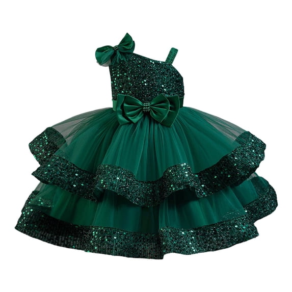 Yiyuu Girls formal Tiered One Shoulder Ball Gown Party Sequin Tulle Tutu Tank Dress, Sizes 12M-6Y
