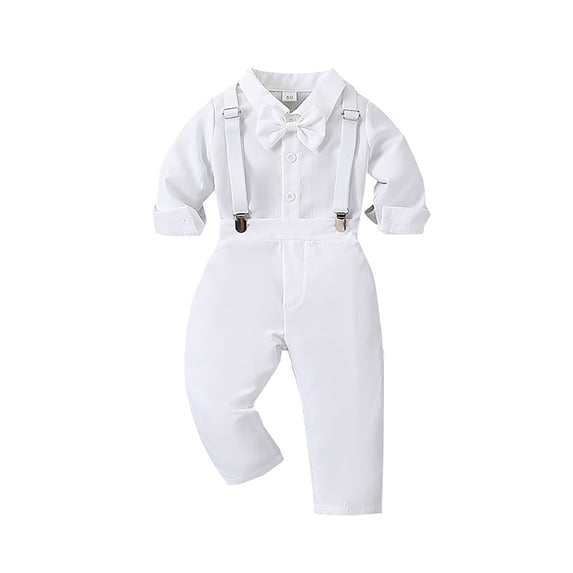 Yiyuu Infant Boys formal Solid Suit Long Sleeve Shirt Suspender Pants with Bow Tie Set