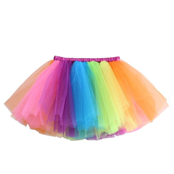 Yiyuu Little Girls Tulle Tutu Skirt Ballet Dance Patchwork Rainbow Color Party Mini Skirt