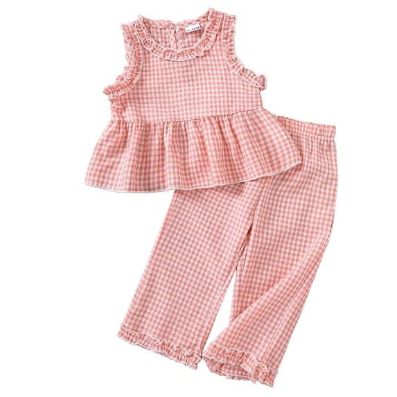 Yiyuu Summer Girls Outfits Cute Plaid Ruffles Peplum Tank Top and Shorts Set, Sizes 6-12 Months