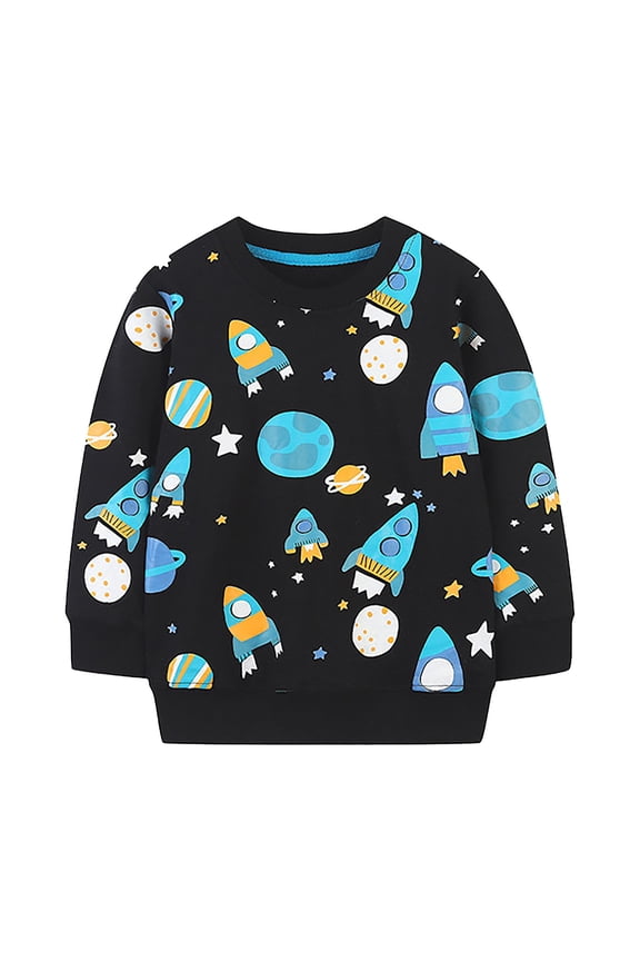 Toddler Boys Sweatshirt Casual Cute Rocket Print Soft Knit Pullover Top, Sizes 4-5