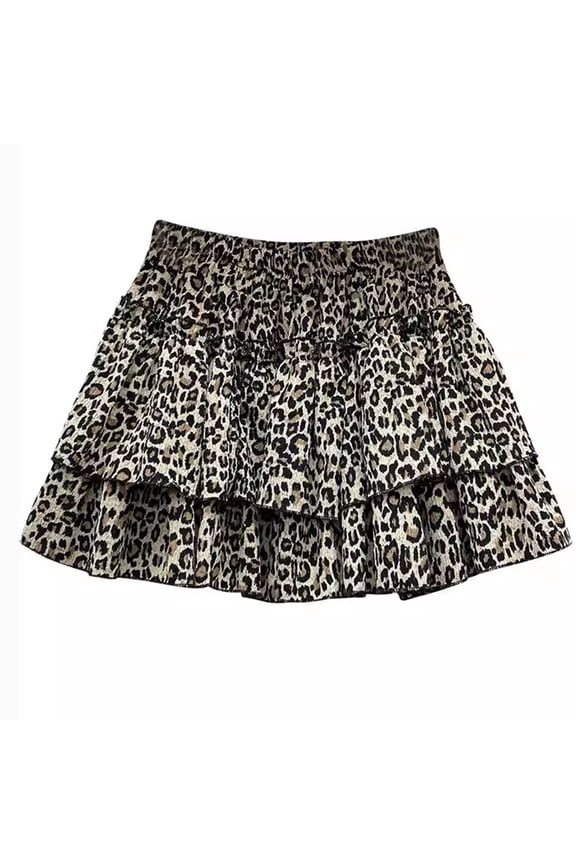 Toddler Girls Summer Ruffle Leopard Print Skirt Casual Tiered Elastic Waist Mini A-Line Skirt