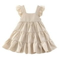 thumbnail image 1 of Yiyuu Toddler Girls Summer Solid Ruffle Tiered Tank Dress Casual Beach Ribbed A-Line Swing Dress, 1 of 6