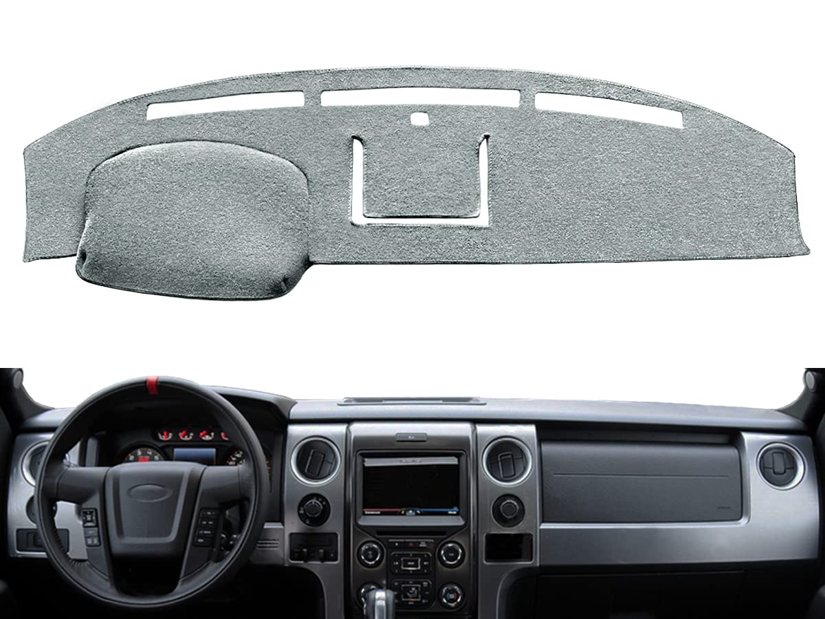 Yiz Dashboard Cover Dash Cover Mat Custom Fit for Ford F150 2009 2010 2011  2012 2013 2014 with Light Sensor (09-14 Charcoal Gray) J21