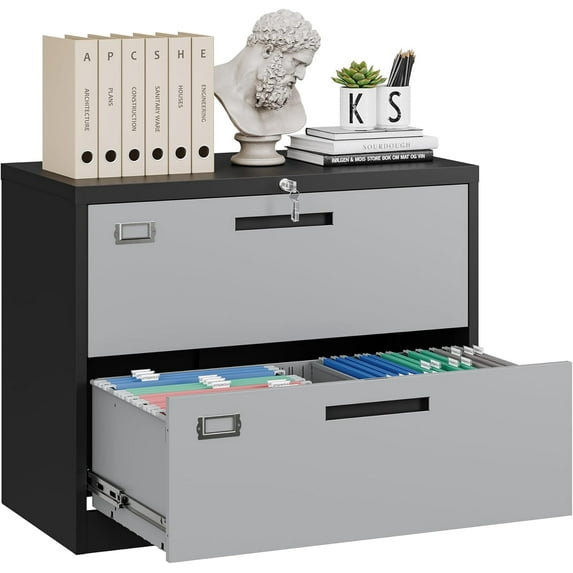 Yizosh 2 Drawer File Cabinet with Lock, Filing Cabinet for Home Office, Metal Locking Office File Storage Cabinet with Drawers, Lateral Filing Cabinet Organizer for Letter/Legal/F4/A4
