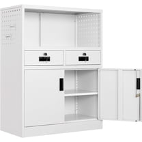 Yizosh Locking Cabinet with 2 Drawers, Metal Storage Cabinet with Locking Doors and Shelves - 41.3" Steel Lockable Storage Cabinet, Metal Cabinet for Home Office, Garage, School (White)