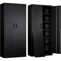 Yizosh Metal Garage Storage Cabinet with 2 Doors and 5 Adjustable Shelves - 71" Steel Lockable File Cabinet,Locking Tool Cabinets for Office,Home,Garage,Gym,School (Black)