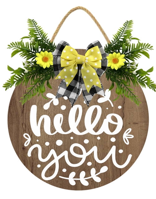 Yjiankangz 11In Door Sign Hello You Hanging Sign Wood Farmhouse Wall