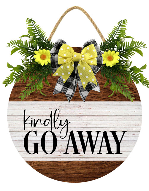 Yjiankangz 12" Door Sign Kindly Go Away Hanging Sign Wood Farmhouse