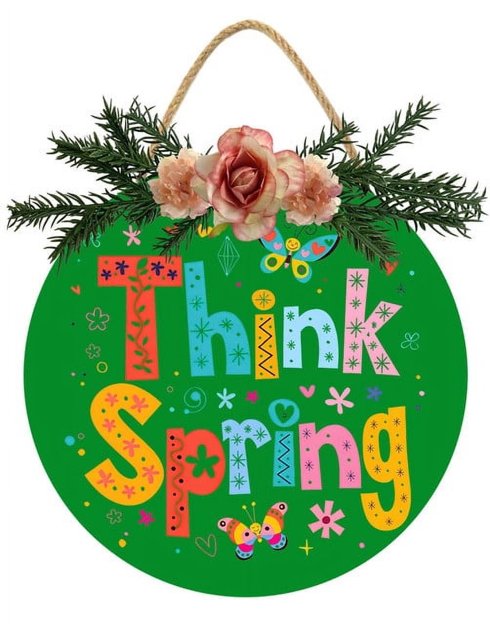 Yjiankangz 12In Door Sign Think Spring Hanging Sign Wood Farmhouse Wall ...