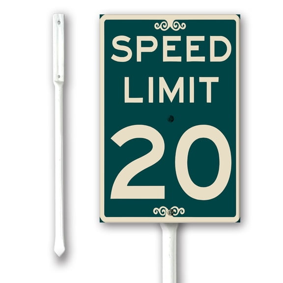 Yjiankangz 7x8.8 Inch Speed Limit 20 Yard Signs With Metal Stakes 12.8 Inch Metal Lawn Sign Stand Kit Outside Signs For Garden Lawn Street Outdoor