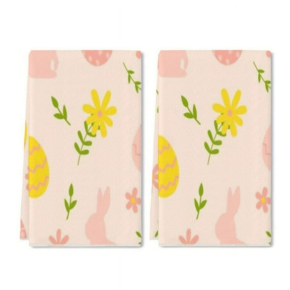 Yjiankangz Hand Towels Easter Bunny Eggs Flowers Kitchen Towels Dish Towels Set of 2,16x24 Inch Drying Dishcloth,Farmhouse Home Seasonal Spring Decorations