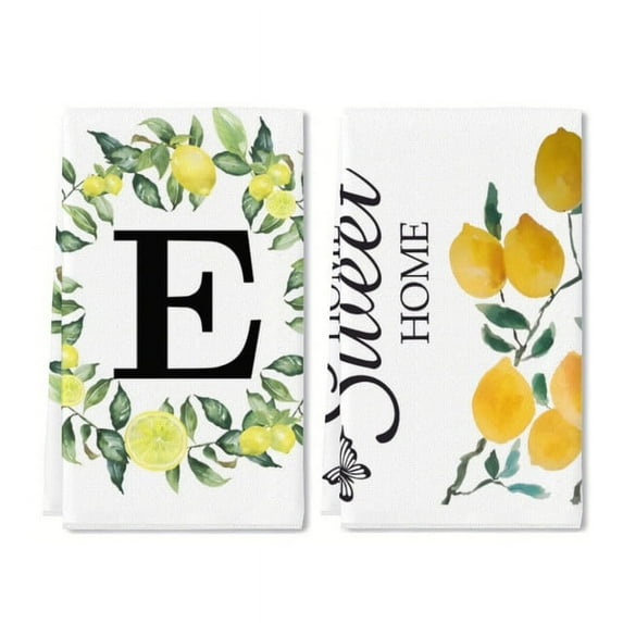 Yjiankangz Monogram Letter E Kitchen Towels Watercolor Lemon Farmhouse Dish Towels 16x24 Inch Dishcloth Fingertip Hand Towel Last Name Initial Soft Tea Towel Set of 2