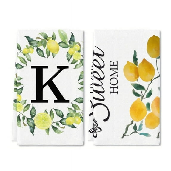 Yjiankangz Monogram Letter K Kitchen Towels Watercolor Lemon Farmhouse Dish Towels 16x24 Inch Dishcloth Fingertip Hand Towel Last Name Initial Soft Tea Towel Set of 2