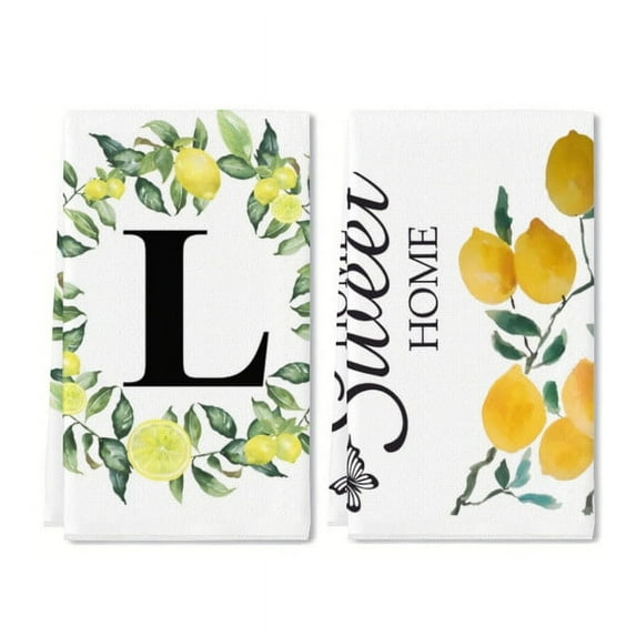 Yjiankangz Monogram Letter L Kitchen Towels Watercolor Lemon Farmhouse Dish Towels 16x24 Inch Dishcloth Fingertip Hand Towel Last Name Initial Soft Tea Towel Set of 2