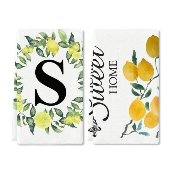 Yjiankangz Monogram Letter S Kitchen Towels Watercolor Lemon Farmhouse Dish Towels 16x24 Inch Dishcloth Fingertip Hand Towel Last Name Initial Soft Tea Towel Set of 2