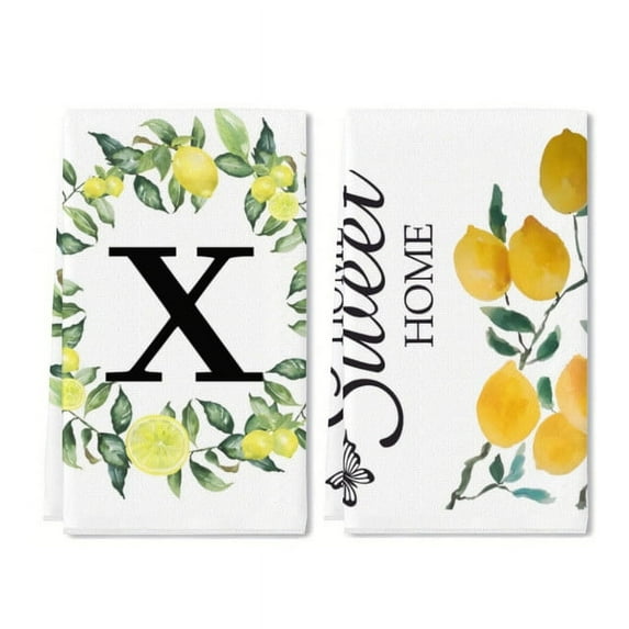 Yjiankangz Monogram Letter X Kitchen Towels Watercolor Lemon Farmhouse Dish Towels 16x24 Inch Dishcloth Fingertip Hand Towel Last Name Initial Soft Tea Towel Set of 2