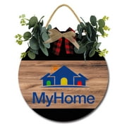 Yjiankangz Myhome Sign for Front Door Hanging Seasons Sign Outdoor Rustic Round Wood Wreaths Wall Decor Farmhouse Porch Wreaths Decorations 12In