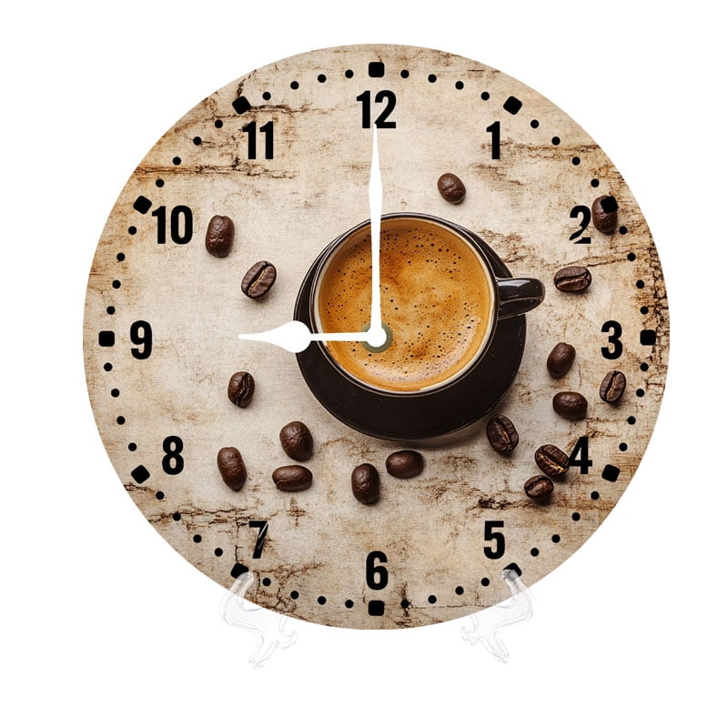 Yjiankangz Round Wall Clocks Coffee Beans Wood Quartz Battery Operated ...