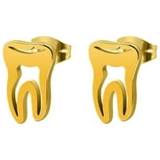 Ykohkofe Joyas Stainless Steel Teeth Shape Earrings Stud Minimalist Jewelry Gold Plated Tooth Earrings Bijoux Acier Inoxydable JoyeriaEarrings for Women Bow Earrings Hollow Round Women's Earrings