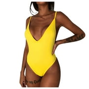 Ykohkofe Rufflebutts Swimsuit Girls Clearance Women Sexy Printing Onepiece Bikini Push Up Bathing Swimwear High Waist Monokini Cute Bikinis Yellow