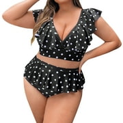 Ykohkofe Rufflebutts Swimsuit Girls Clearance Womens Oversize Loose Ruffle Polka Dot Swimsuit Sexy Oversize Swimsuit Plus Bikini Black Bikini