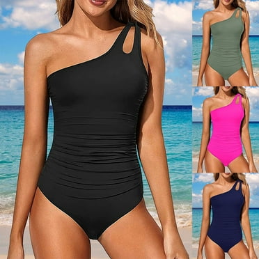 Ykefki Tummy Control Swimsuits for Women Single Shoulder One Piece Bikini Slimming Bathing Suits Modest Full Coverage Keyhole Swimwear