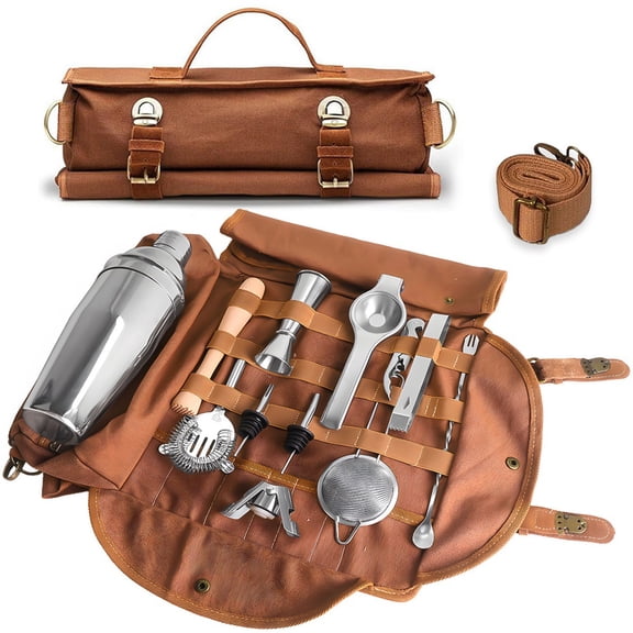 Yl-YANG Travel Bartender KitBartending Kit with Bar Tools Bartender Accessories,Canvas Tool BagProfessional Bar Tools Set,Bar Set Cocktail Shaker Set for Home Cocktail Making(Without Tools)