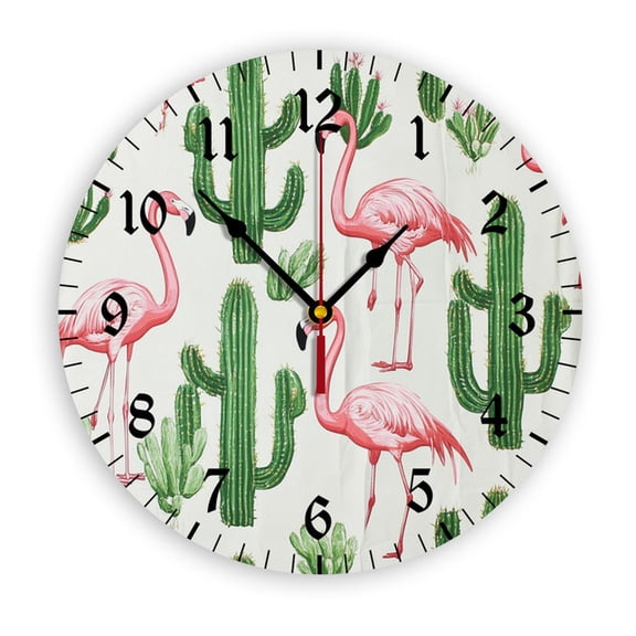 YladaFaie 10 Inch Cactus Clocks Sewing Machine Wall Clock Silent Round PVC Flamingos Battery Operated Quartz Quiet Desk Clock Decorative Hanging Clock for Office Home Decor Wedding Birthday