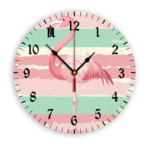 YladaFaie 10 Inch Flamingo Wall Clock Tropical Bird Small Battery Operated Wall Clocks Decorative Farmhouse Unique Clock Wall Non-Ticking Decor for Home Office School Classroom, 10 Inch