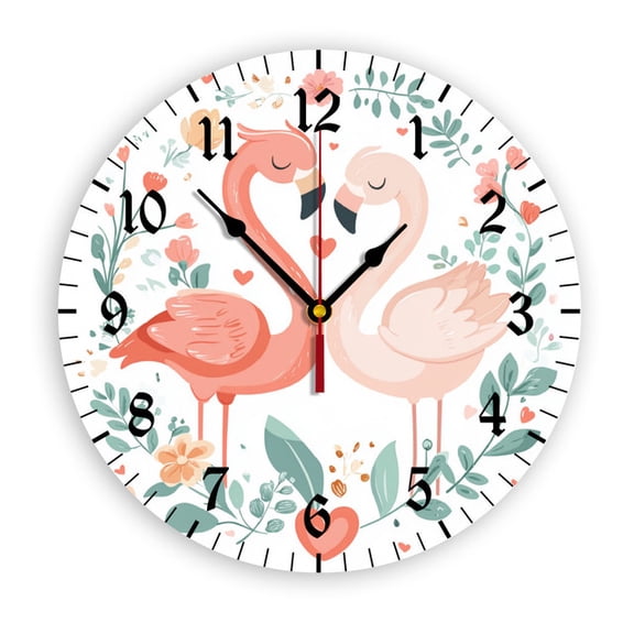 YladaFaie 10 Inch Flamingo Wall Clock Tropical Bird Small Battery Operated Wall Clocks Decorative Farmhouse Unique Clock Wall Non-Ticking Decor for Home Office School Classroom, 10 Inch