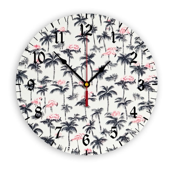 YladaFaie 10 Inch Flamingo Wall Clock Tropical Palm Tree Small Battery Operated Wall Clocks Decorative Farmhouse Unique Clock Wall Non-Ticking Decor for Home Office School Classroom, 10 Inch
