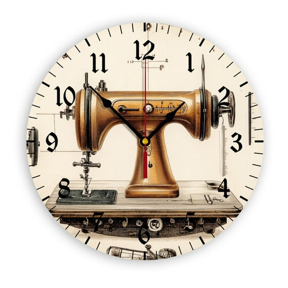 YladaFaie 10 Inch Sewing Room Clocks Sewing Machine Wall Clock Silent Round PVC Battery Operated Quartz Quiet Desk Clock Decorative Hanging Clock for Office Home Decor Wedding Birthday