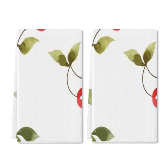 YladaFaie 2 Pcs Cherry Kitchen Towels Decorative Dish Towels Cherry Pattern Hand Tea Towels Absorbent Kitchen Cloths for Kitchen Bathroom Decor Housewarming Gifts 16 x 24 Inch