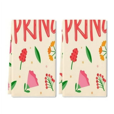 YladaFaie 2 Pcs Colorful Hello Spring Kitchen Towel Set Terry Hand Towels Dish Towels for Kitchen Decorative Absorbent Flower Tea Towels for Bathroom, 16 x 24 Inches