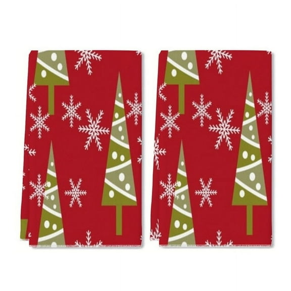 YladaFaie 2 Pcs Cute Red Christmas Backgrounds Kitchen Towel Set Terry Hand Towels Dish Towels for Kitchen Decorative Absorbent Flower Tea Towels for Bathroom, 16 x 24 Inches