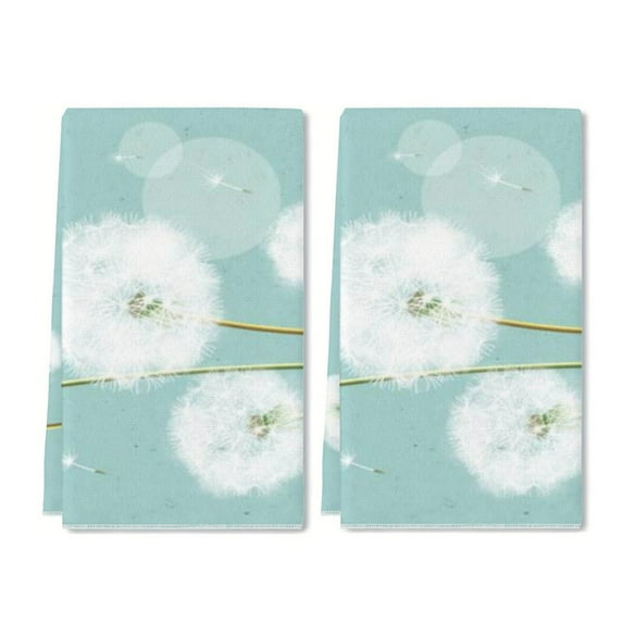 YladaFaie 2 Pcs Dandelion Pattern Kitchen Towel Set Terry Hand Towels Dish Towels for Kitchen Decorative Absorbent Flower Tea Towels for Bathroom, 16 x 24 Inches