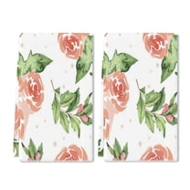 YladaFaie 2 Pcs Hand Painted Floral Pattern Peach Dish Towel Kitchen Hand Towels Decorative Tea Towels for Kitchen Absorbent for Bathroom Home Housewarming Gift, 16 x 24 Inch