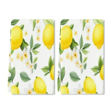 YladaFaie 2 Pcs Yellow Lemons Watercolor Pattern Kitchen Towel Set Terry Hand Towels Dish Towels for Kitchen Decorative Absorbent Autumn Tea Towels for Bathroom,16 x 24 Inches