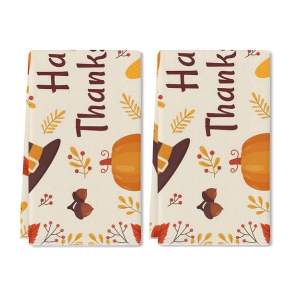 YladaFaie 2 Pieces Fall Kitchen Towels Dish Hand Towels Autumn Pumpkins Pattern Fall Thanksgiving Tea Towels for Fall Kitchen Bathroom Decor,16 x 24 Inch
