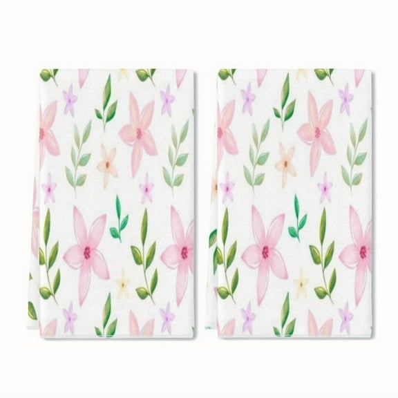 YladaFaie 2 Pieces Floral Background Watercolor Dish Hand Towels Tea for Spring Summer Fall Kitchen Cooking Home Bathroom Decor,16 x 24 Inch