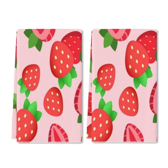 YladaFaie 2 Pieces Fruity Strawberries Dish Hand Towels Tea for Spring Summer Fall Kitchen Cooking Home Bathroom Decor,16 x 24 Inch