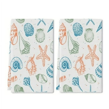 YladaFaie 2 Pieces Seashells Pattern Dish Hand Towels Peach Pattern Tea Towels for Spring Kitchen Bathroom Decor,16 x 24 Inch