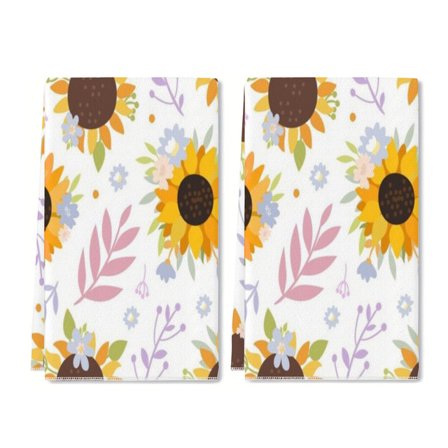 YladaFaie 2 Pieces Sunflowers Pattern 001 Dish Hand Towels Peach Pattern Tea Towels for Spring Kitchen Bathroom Decor,16 x 24 Inch