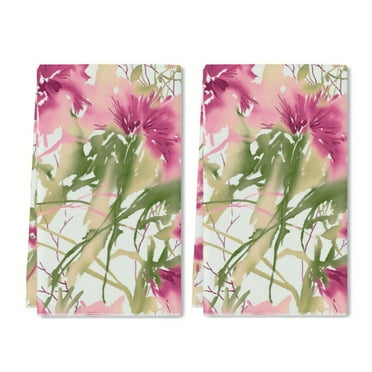 YladaFaie 2 Pieces Watercolor Flowers 001 Dish Hand Towels Peach Pattern Tea Towels for Spring Kitchen Bathroom Decor,16 x 24 Inch